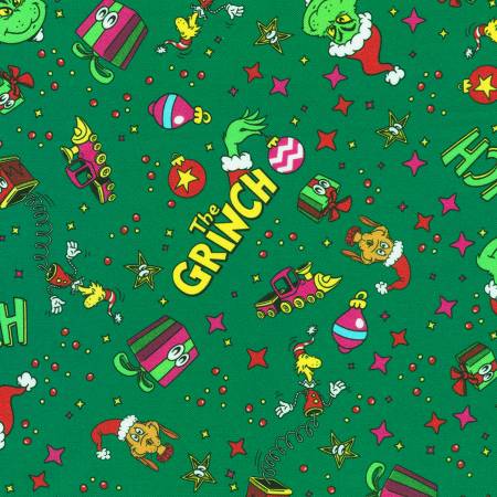 Grinch Icon Toss Evergreen Quilting Cotton