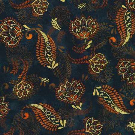 Golden Feathers || Paisley || Navy Metallic