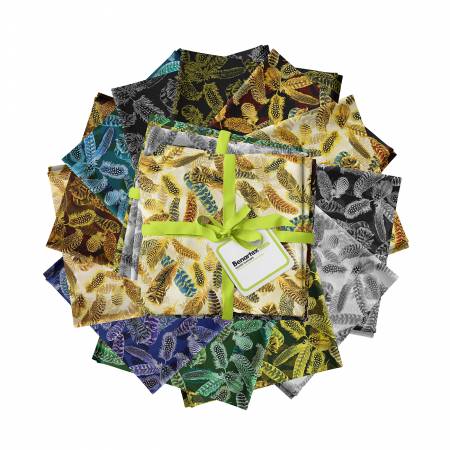 Fat Quarter Gilded Feathers w/Metallic 12pcs/bundle