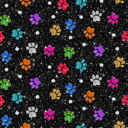 Diva Pups Black Paw Prints 3 Inch repeat