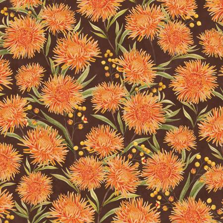 Chickadee Charm Brown Chrysanthemum All Over