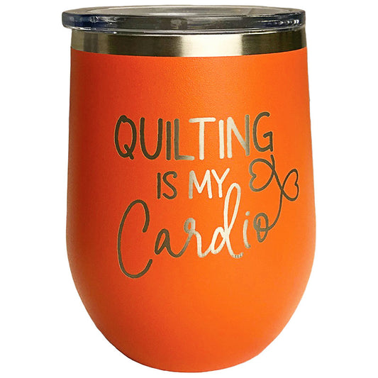 Tumbler Orange Quilting Is My Cardio - 12 ounce tumbler with lid