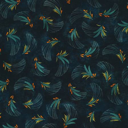 Golden Feathers || Fans || Navy Metallic