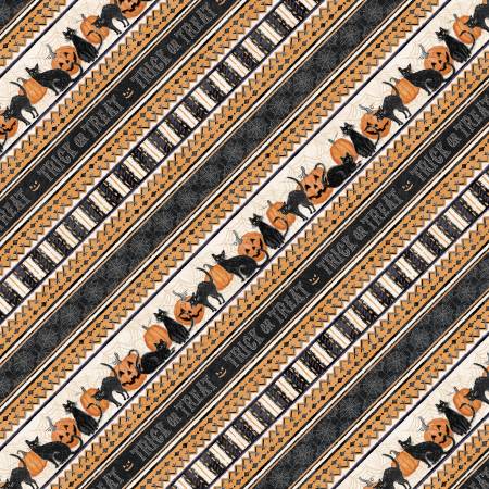 Meow-Gical Night Orange/Cream Ticking Stripe