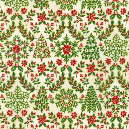 Holiday Flourish-Snow Flower Damask Cream w/Metallic