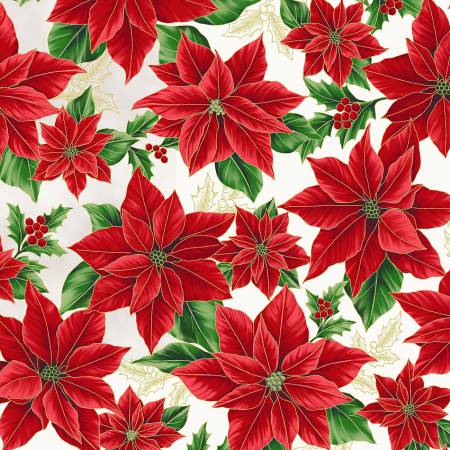 Blooming Holidays Natural/Gold Red & White Poinsettias