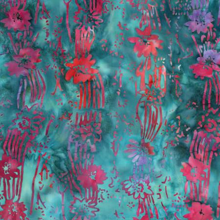 Batiks Floral Ribbons Raspberry Jade