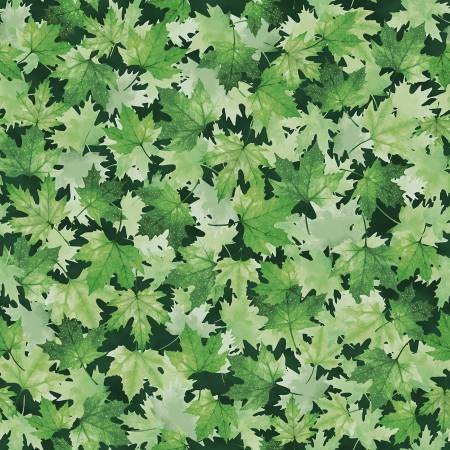 Fall Blooms Emerald/Gold Tossed Leaves