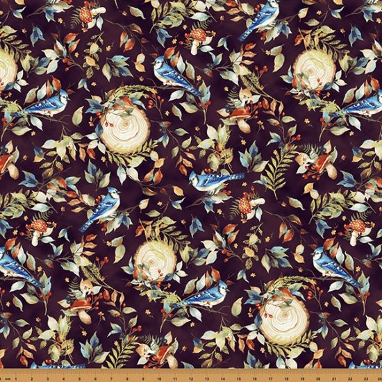 Blue Jay Song Plum Gold Logs and Leaves