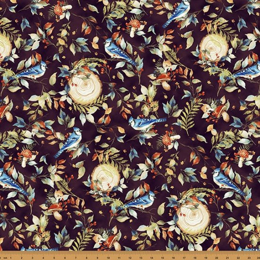 Blue Jay Song Plum Gold Logs and Leaves