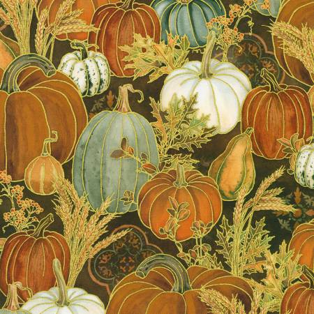 Warm Welcome Pumpkins Walnut Quilting Cotton