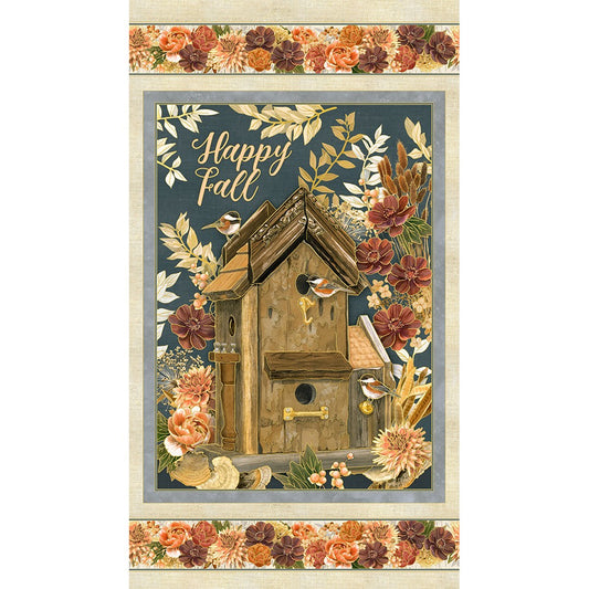 Hello Fall || Harvest 24" x 44" Panel, Birds, Birdhouse, Florals