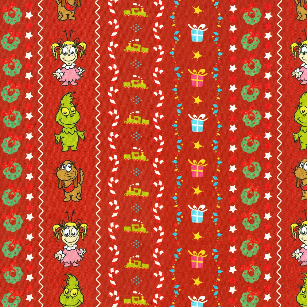 Little Grinch || Christmas Motif Stripe, Max, Grinch, Cindy Lou || Red