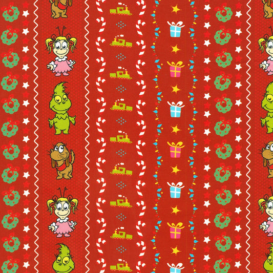 Little Grinch || Christmas Motif Stripe, Max, Grinch, Cindy Lou || Red