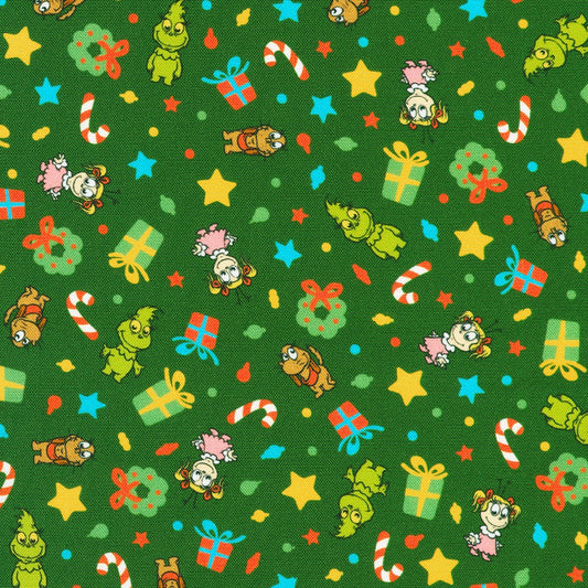 Little Grinch || Tossed Christmas Motifs, Grinch, Max, Cindy Lou || Green